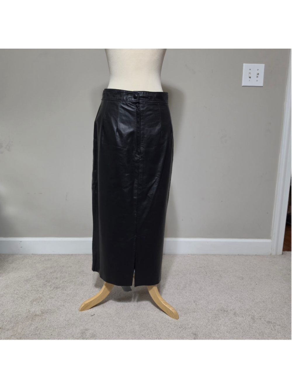 Northside Genuine Leather Black Maxi Skirt Size 16 Back Slit Vintage